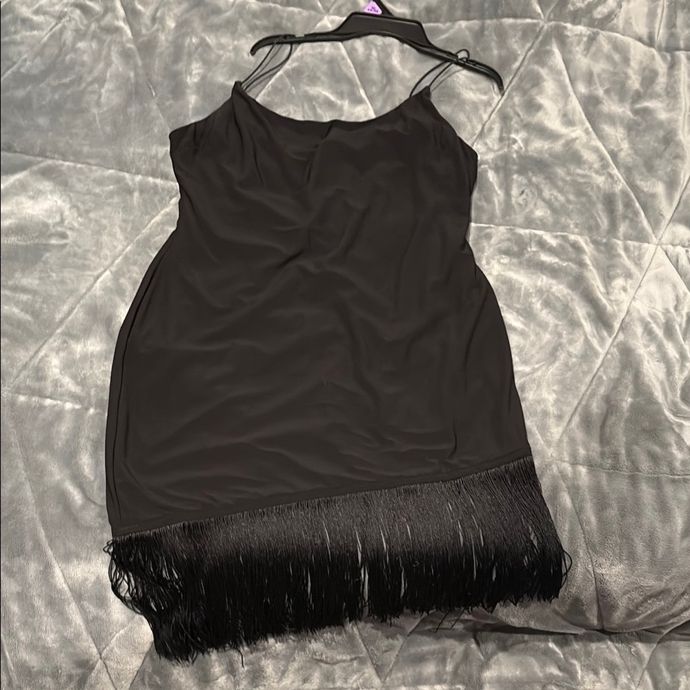 Black Fringe Slip Dress